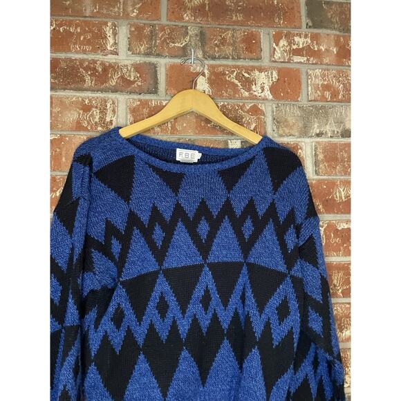 Vintage FABE Sweater Size Medium Acrylic Wool Blend 80s Grandpa Retro Geometric - Picture 2 of 4